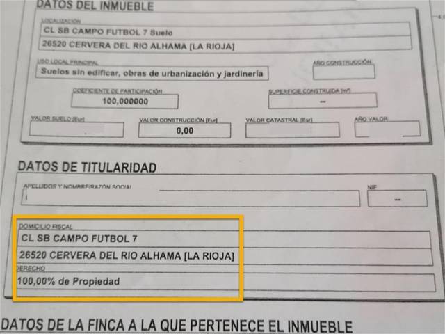Terreno en Venta en Calle Campo de Fútbol, 7 en Cervera del Río Alhama