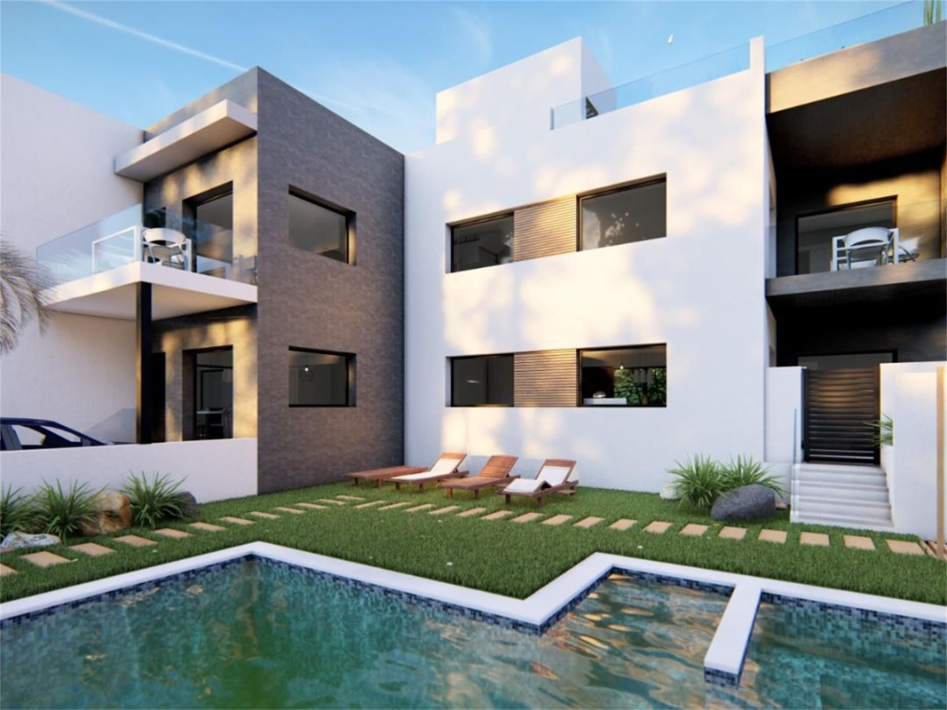 Exterior view of Single-family semi-detached for sale in Pilar de la Horadada  with Terrace and Swimming Pool