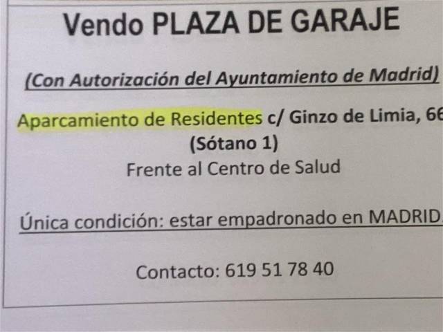 Garaje en Venta en Calle de Ginzo de Limia, 66 en La Paz
