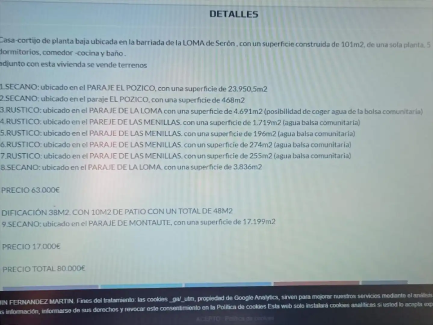 Parking de Finca rústica en venta en Serón