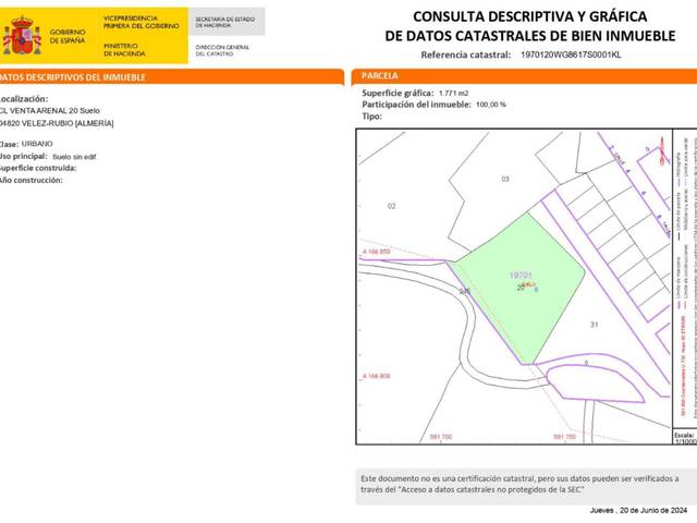 Terreno en Venta en Calle Venta del Arenal, 20 en Vélez-Rubio