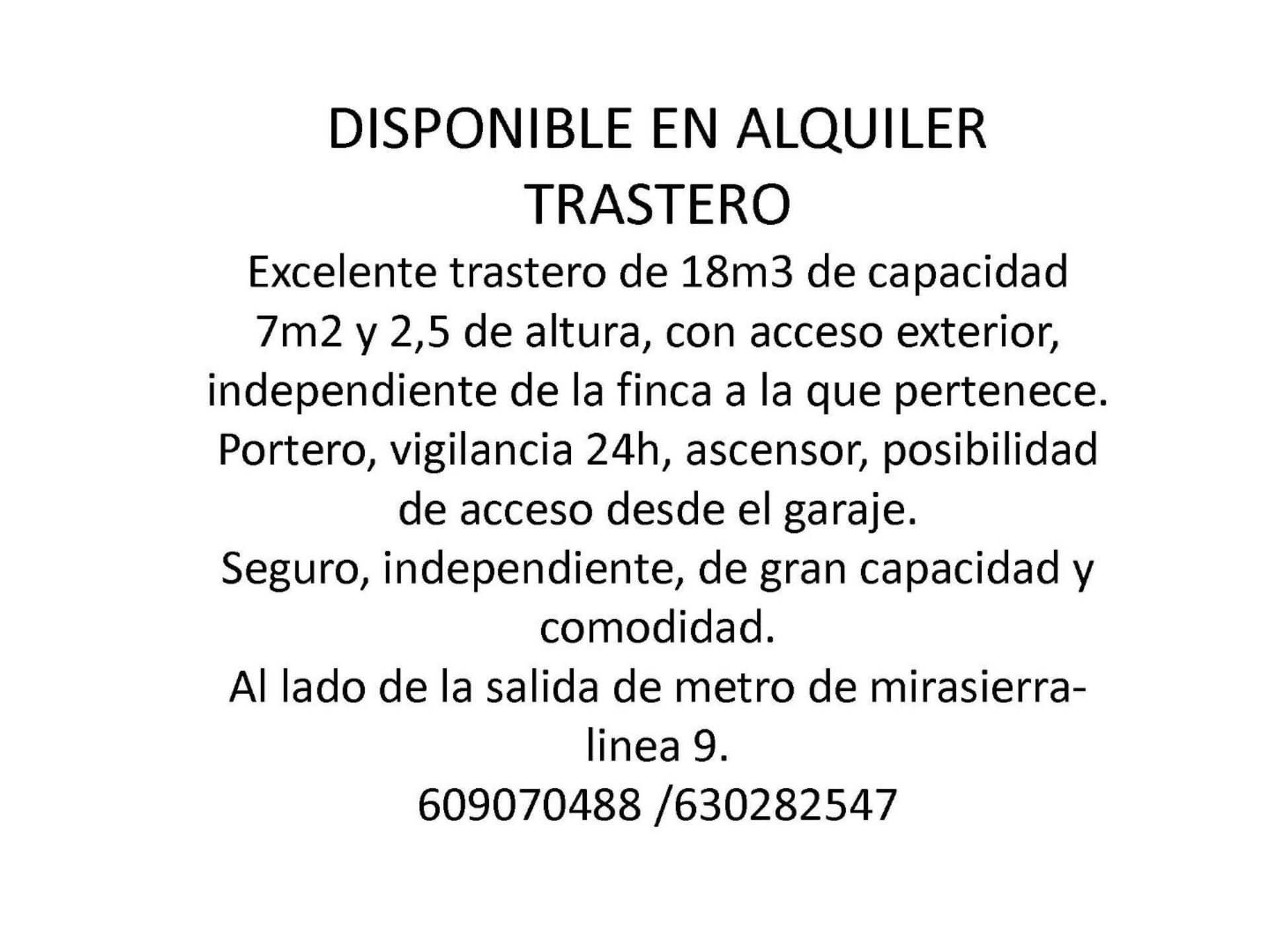 Aparcament de Traster de lloguer en  Madrid Capital