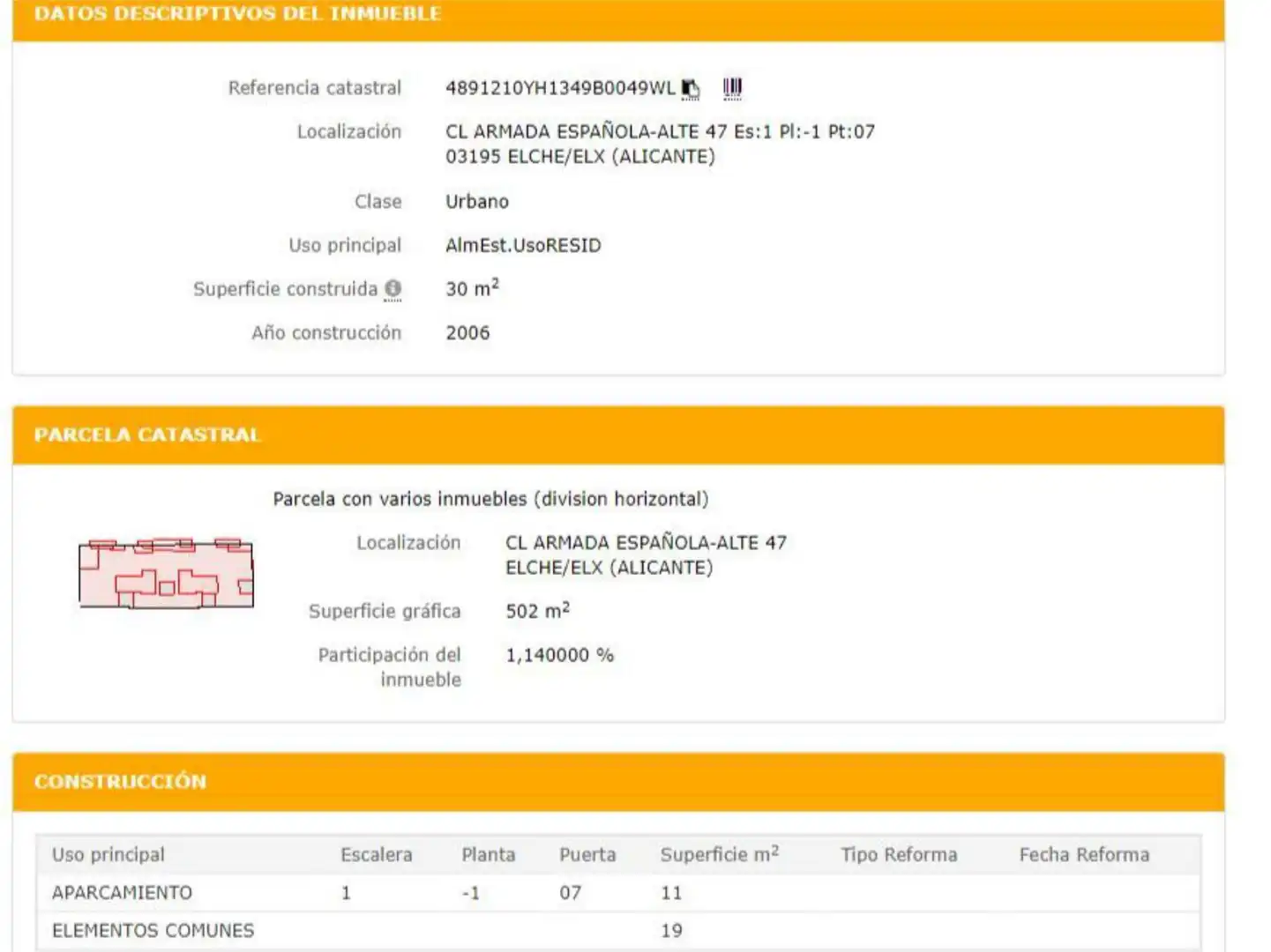 Parking de Garaje en venta en Elche / Elx