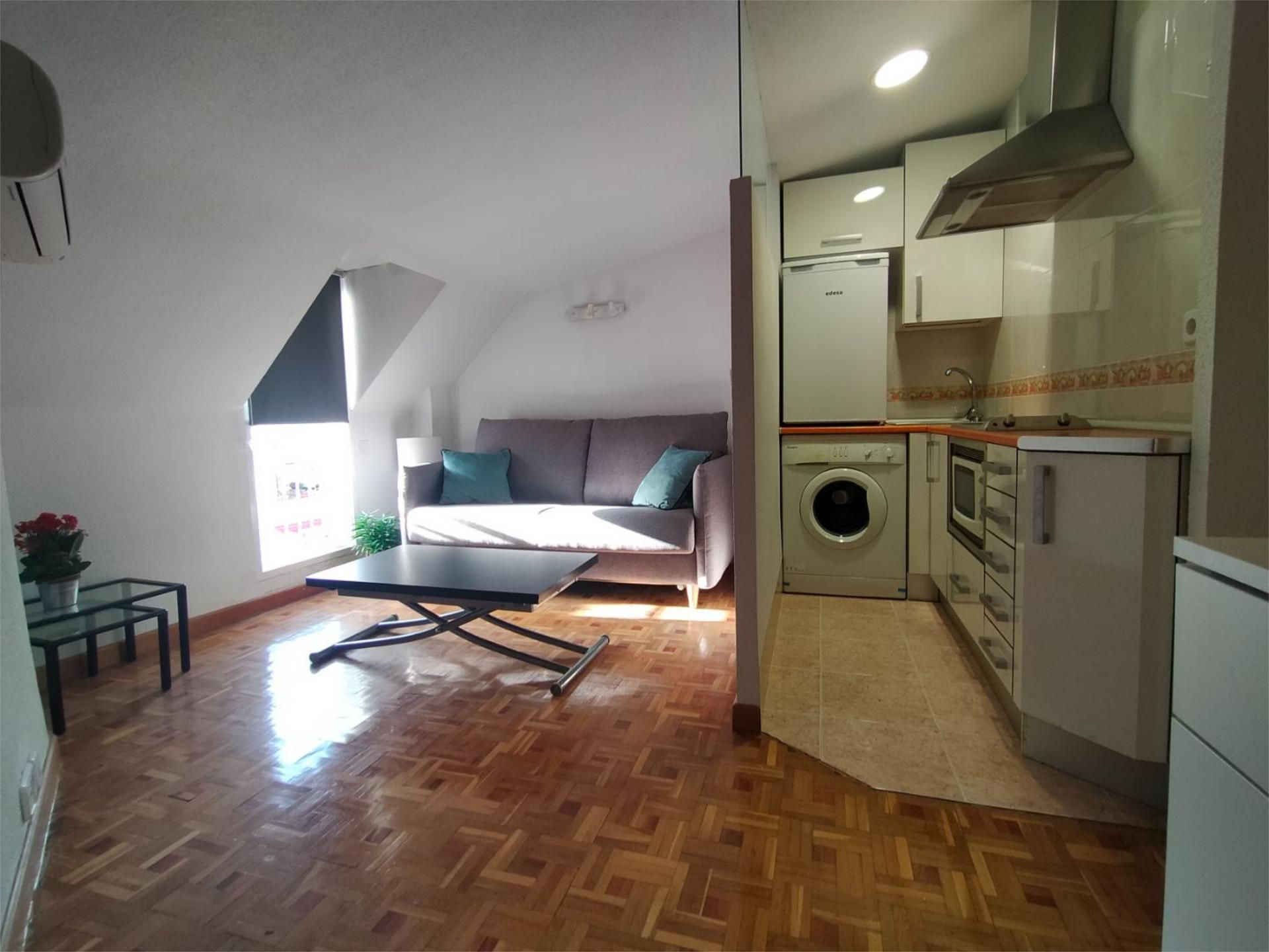 Sala d'estar de Estudi de lloguer en  Madrid Capital amb Aire condicionat, Parquet i Moblat