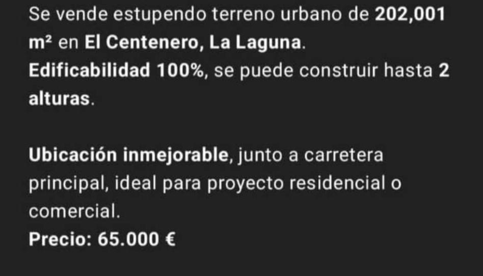 Finca rústica en venta en Avenida el Centenero, 15d, Los Baldíos - Geneto - Guajara, Santa Cruz de Tenerife - imagen 1 Foto 1 de Finca rústica en venta en Avenida el Centenero, 15d, Los Baldíos - Geneto - Guajara, Santa Cruz de Tenerife