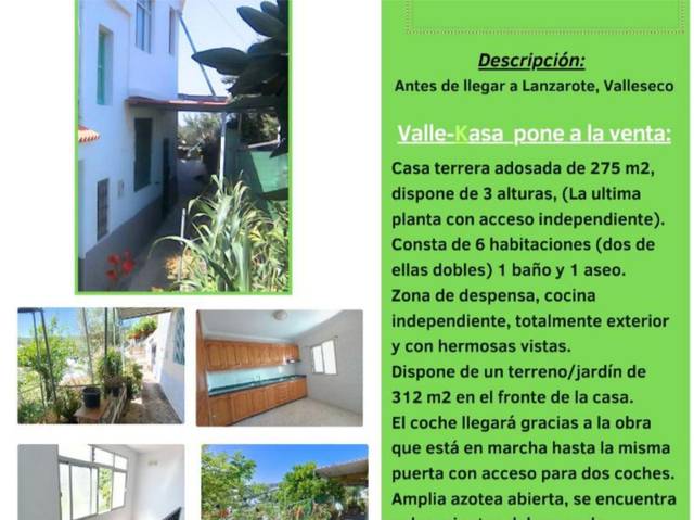Casa adosada en Venta en Calle las Cuevas, 34 en Valleseco