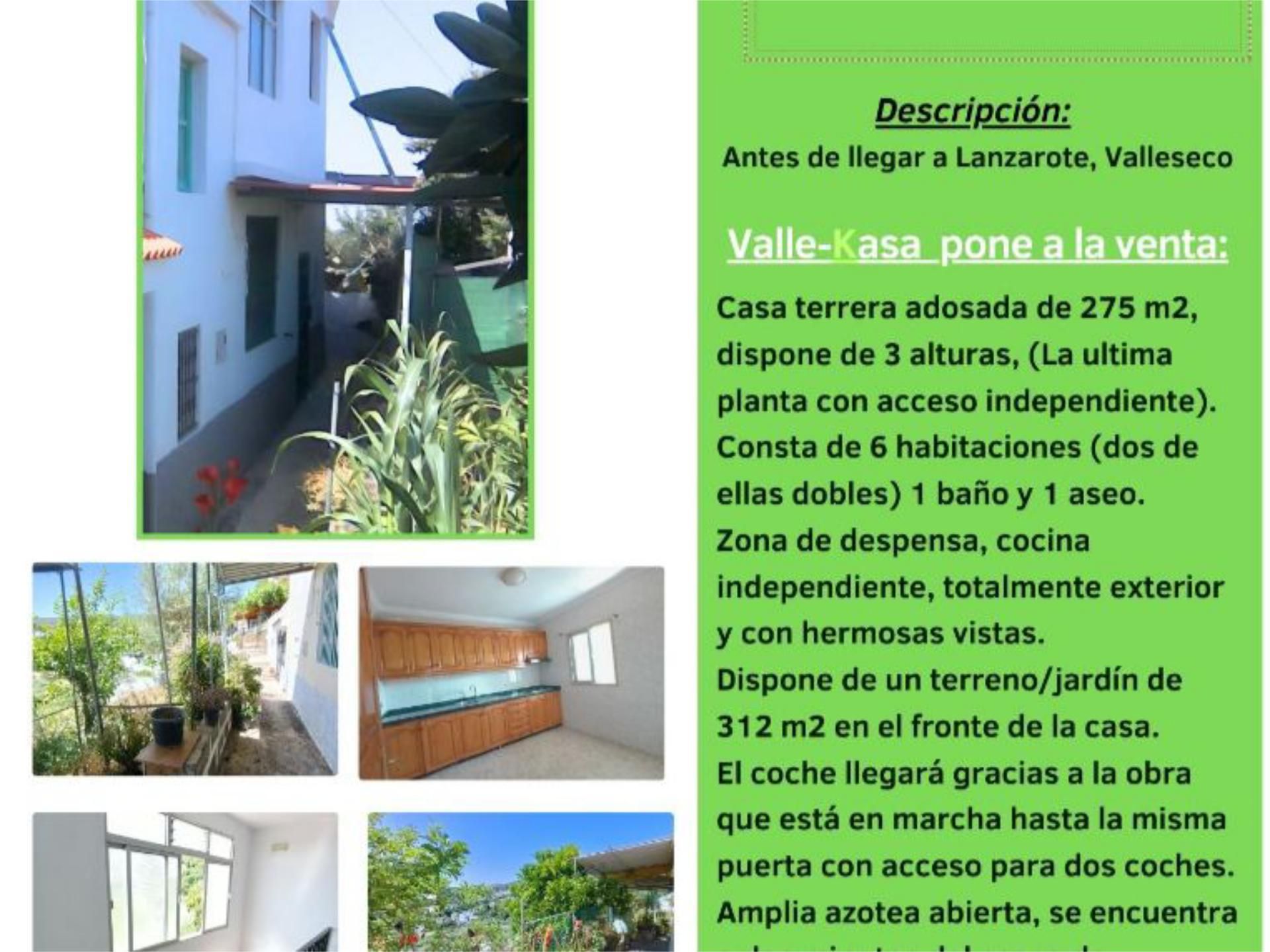 Vista exterior de Casa adosada en venda en Valleseco amb Jardí privat, Terrassa i Balcó