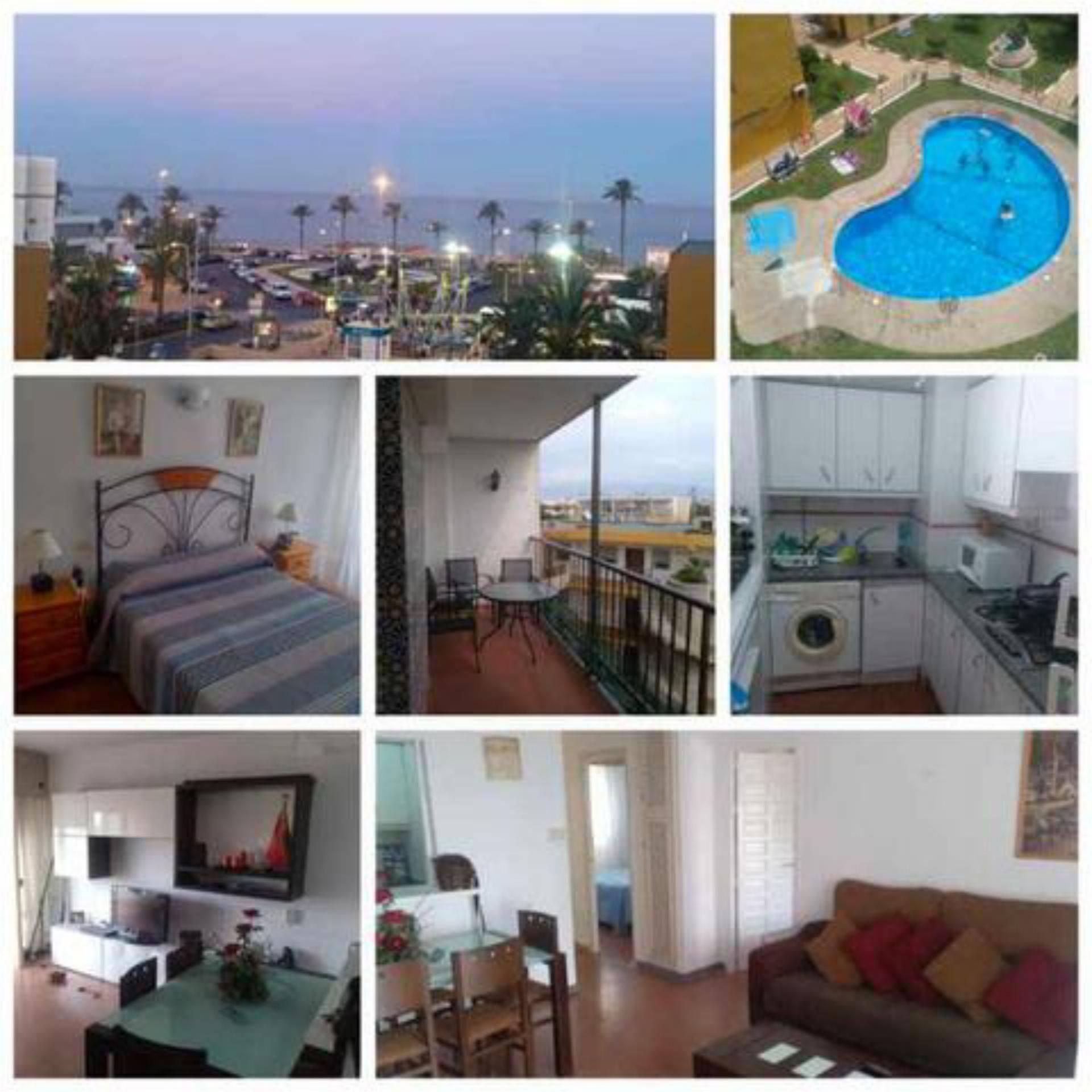 Dormitori de Apartament de lloguer en Roquetas de Mar amb Jardí privat, Terrassa i Piscina