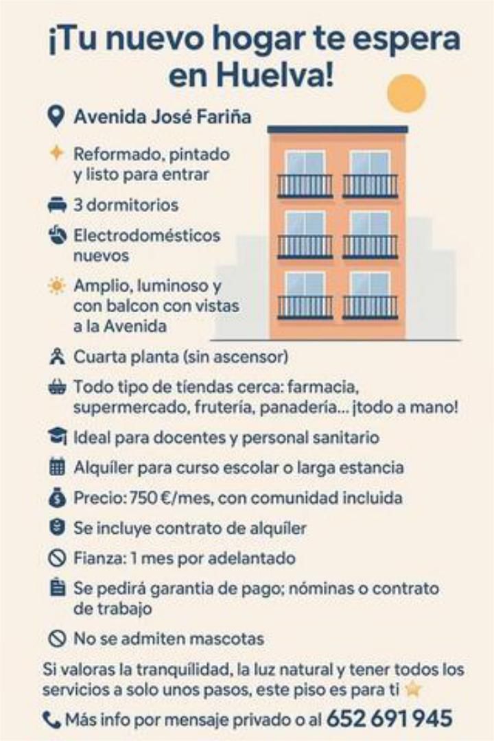 Flat to rent in  Huelva Capital  with Terrace and Furnished