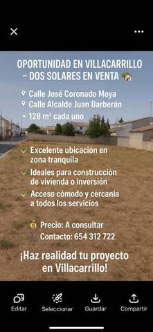 Terreno en Venta en Calle Alcalde Juan Barberán Fernández, 6 en Villacarrillo