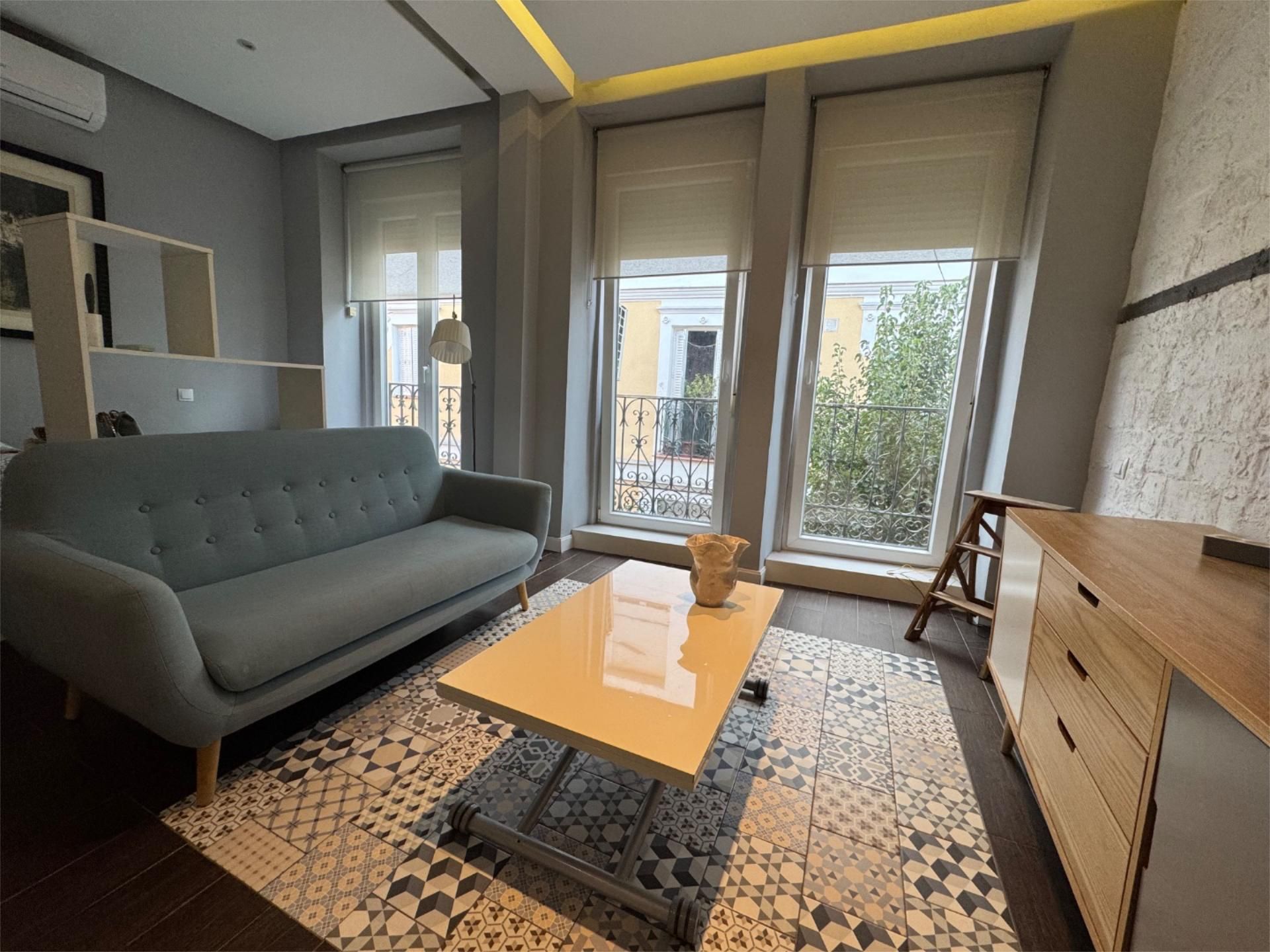 Sala d'estar de Estudi de lloguer en  Madrid Capital amb Aire condicionat, Moblat i Balcó