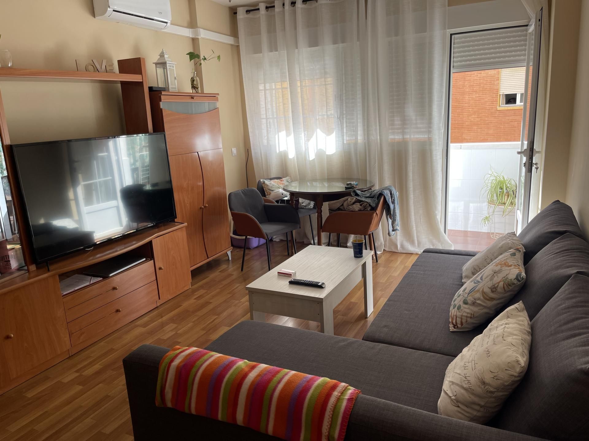 Living room of Flat to share in Badajoz Capital  with Air Conditioner, Parquet flooring and Furnished