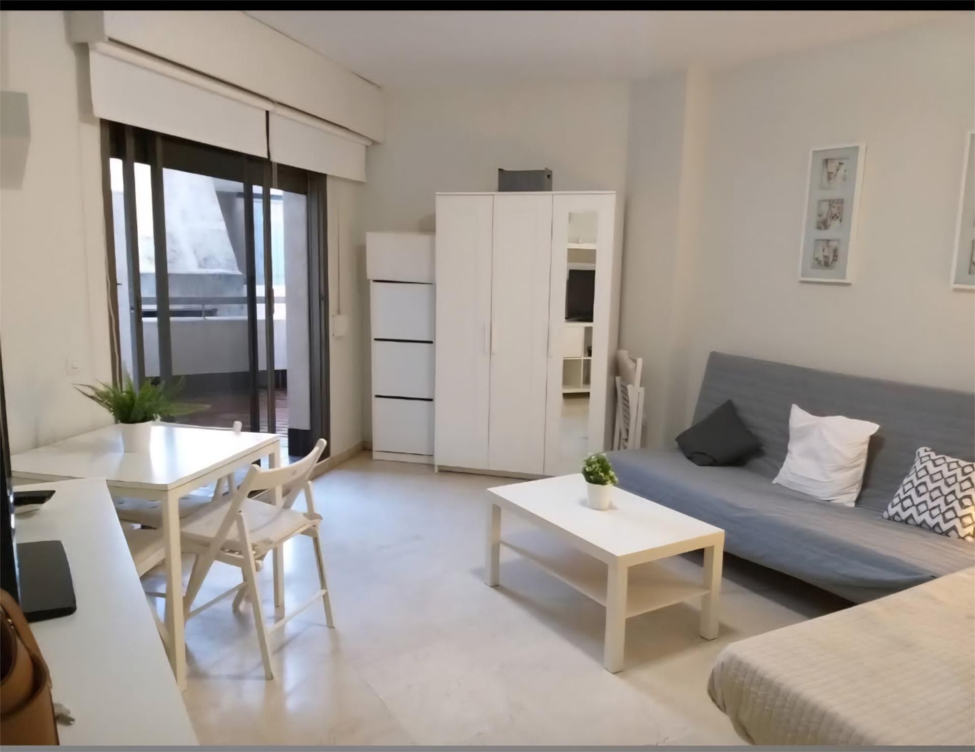Sala d'estar de Estudi de lloguer en  Sevilla Capital amb Aire condicionat, Moblat i Rentadora