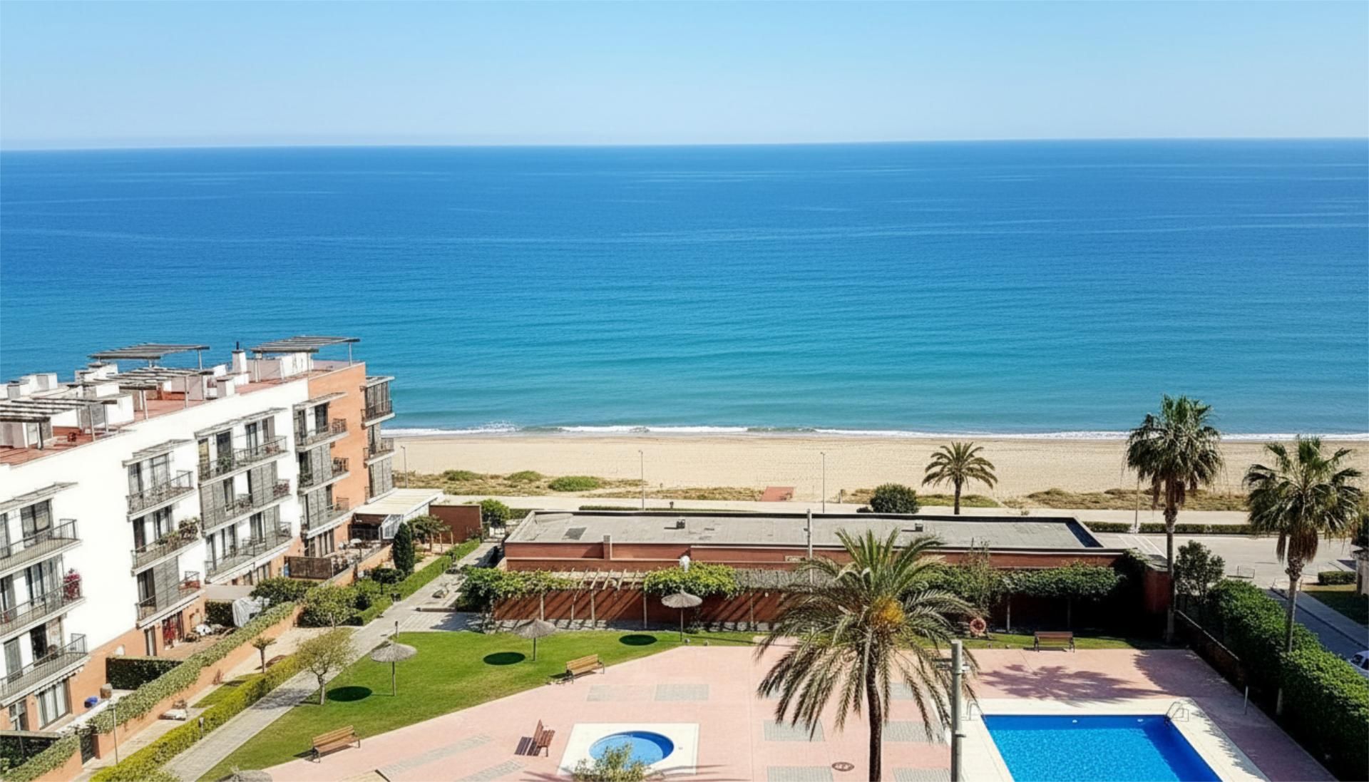 Swimming pool of Flat for sale in Cubelles  with Air Conditioner, Terrace and Swimming Pool