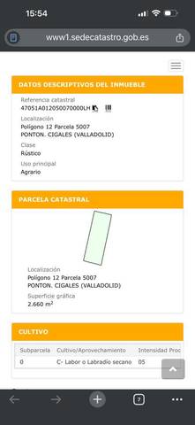 Terreno en Venta en VP-3402, 20 en Cigales