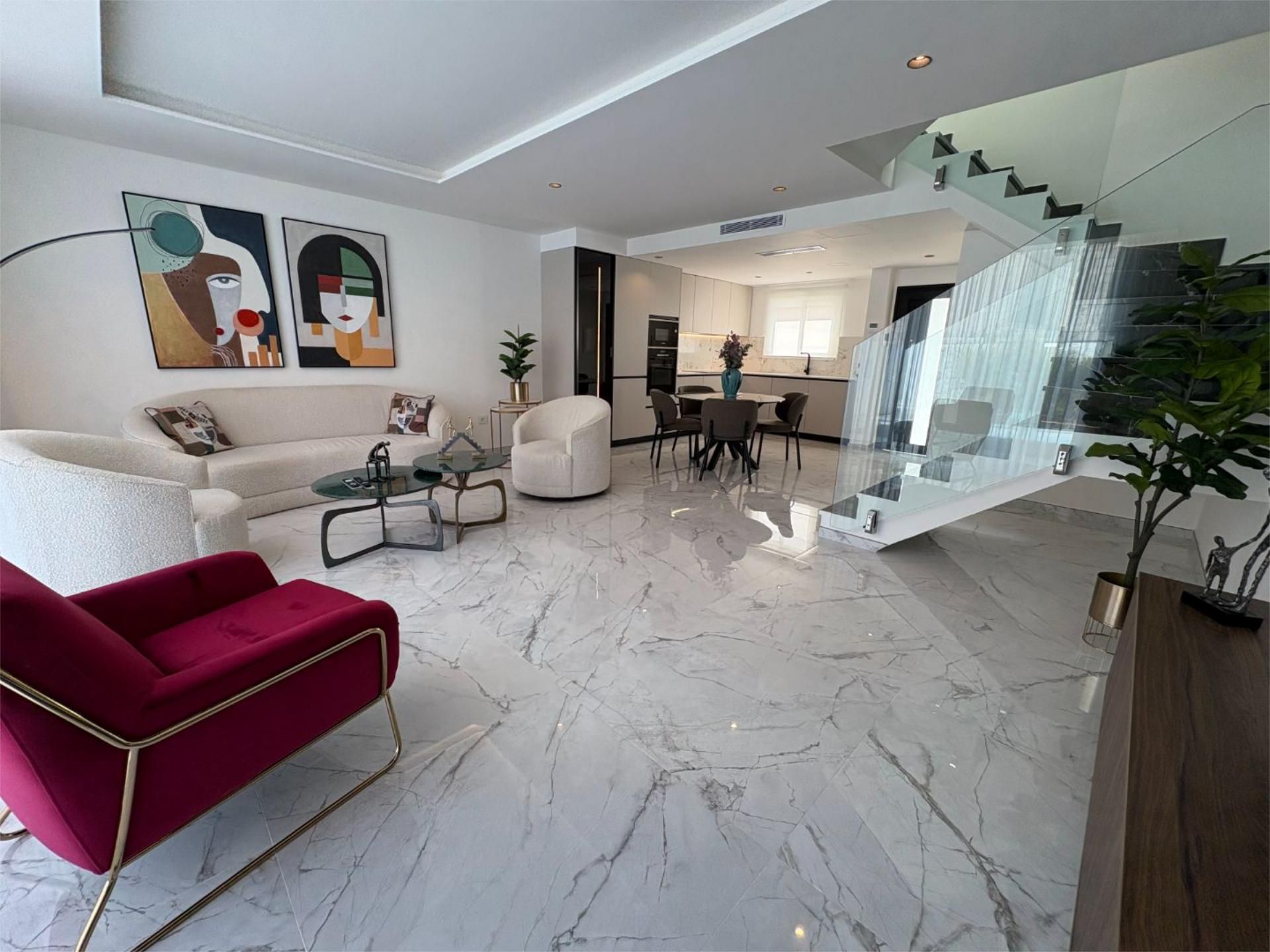 Sala d'estar de Casa adosada en venda en La Oliva amb Aire condicionat, Terrassa i Piscina