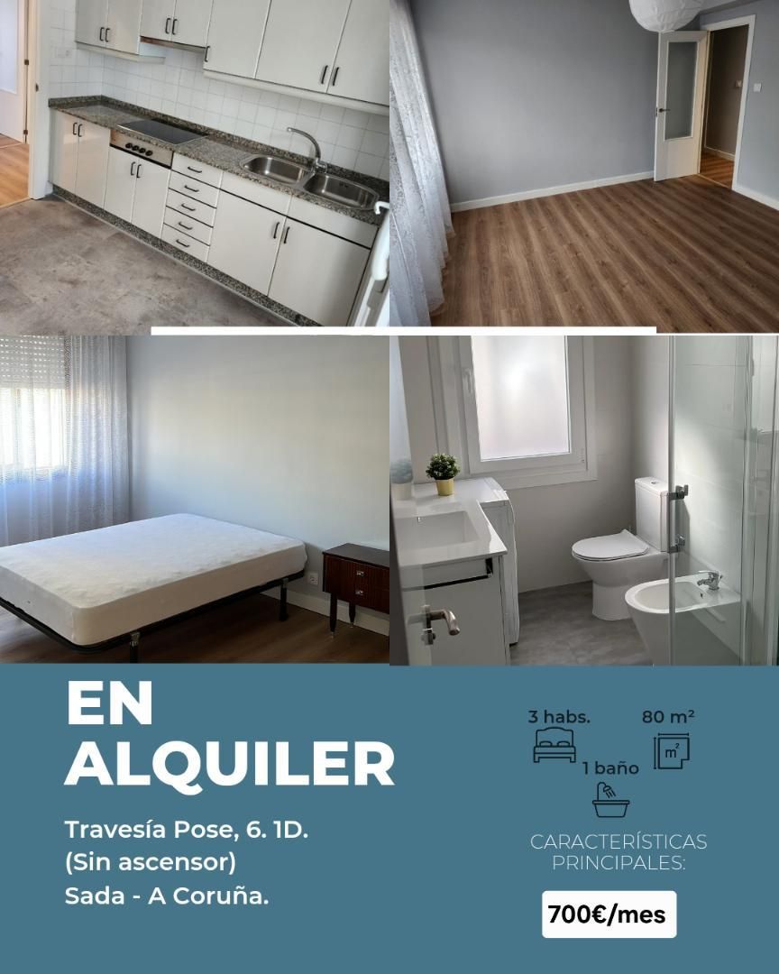 Dormitori de Pis de lloguer en Sada (A Coruña) amb Calefacció, Parquet i Terrassa