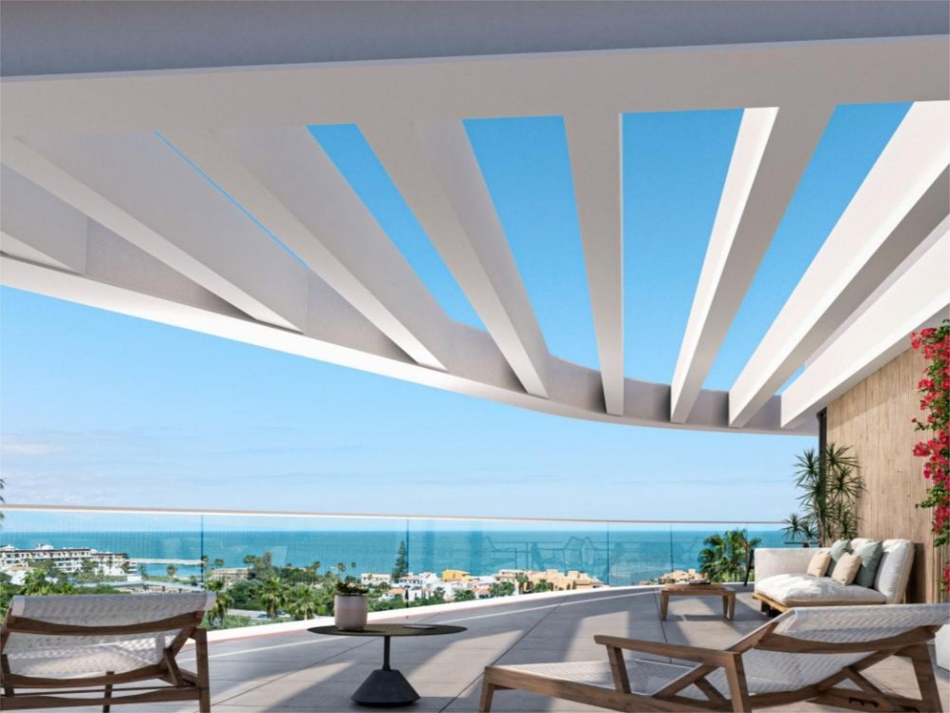 Terrasse von Wohnung zum Verkauf in Manilva mit Klimaanlage, Heizung und Privatgarten