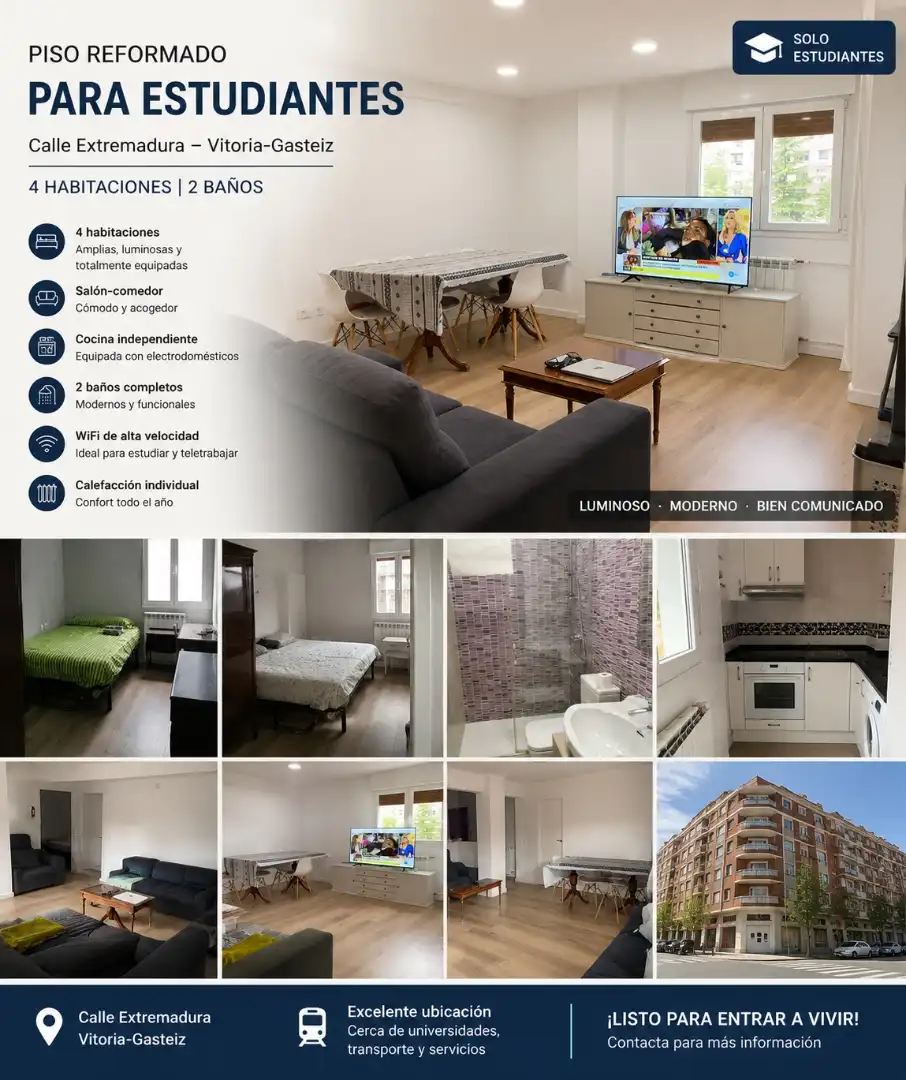 Piso de alquiler en Askatasun Kalea, 3, El Anglo Habitación de Piso de alquiler en Vitoria - Gasteiz con Calefacción, Amueblado y Horno