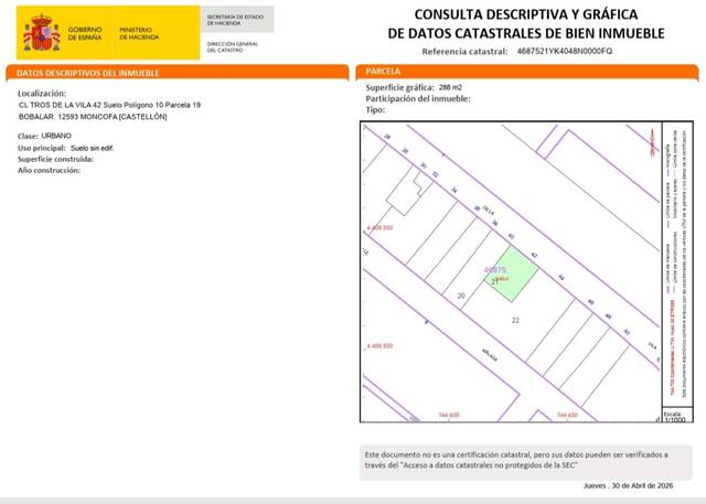 Terreno en Venta en Carrer del Tros de la Vila, 42 en Moncófar Playa