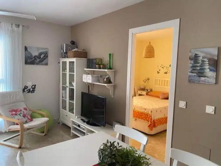 Flat for sale in Calle la Goleta, 20bis, Almerimar Living room of Flat for sale in El Ejido with Air Conditioner, Terrace and Swimming Pool