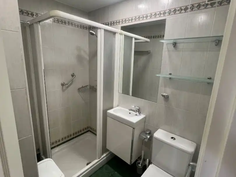 Bathroom of Flat for share in Madrid  with Air Conditioner, Private garden and Parquet flooring
