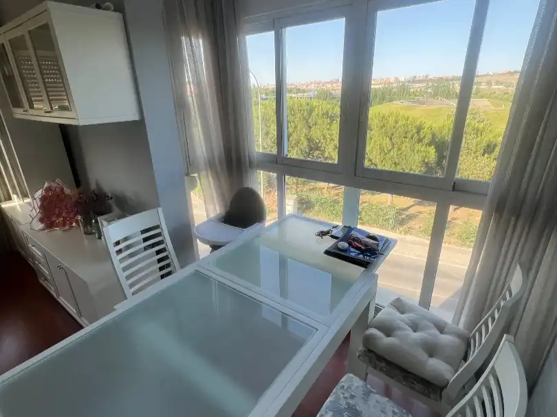 Dining room of Flat for share in Madrid  with Air Conditioner, Private garden and Parquet flooring