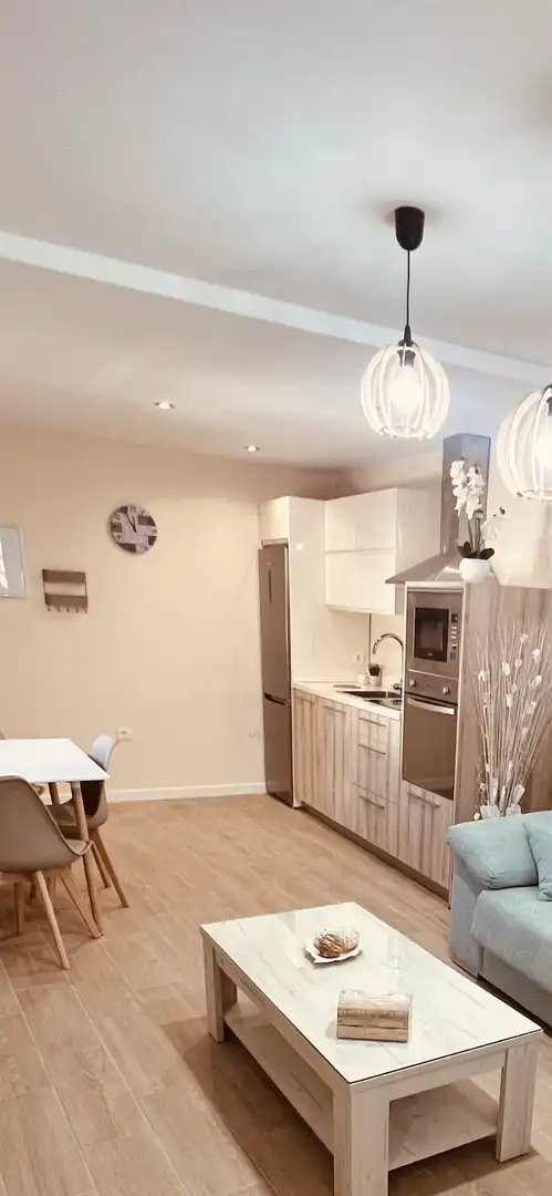 Cocina de Apartamento de alquiler en La Línea de la Concepción con Aire acondicionado, Calefacción y Jardín privado