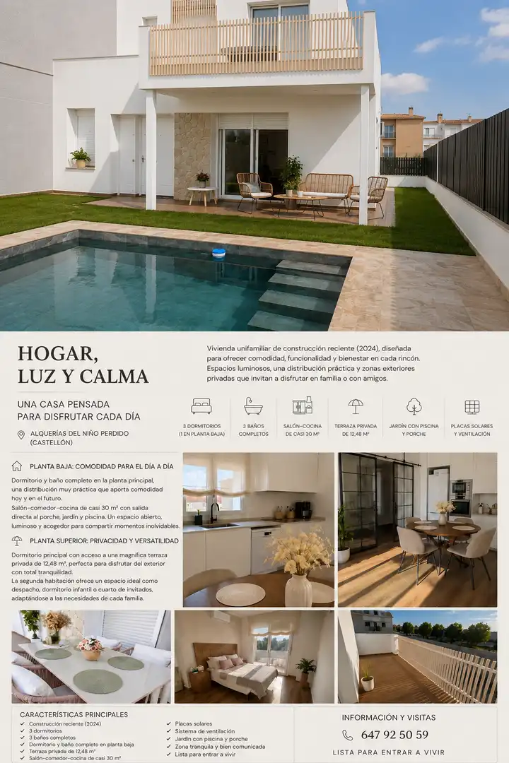 Casa adosada en venda a Calle Pilar Horadada, 1, Les Alqueries / Alquerías del Niño Perdido Piscina de Casa adosada en venda en Les Alqueries / Alquerías del Niño Perdido amb Aire condicionat, Calefacció i Jardí privat