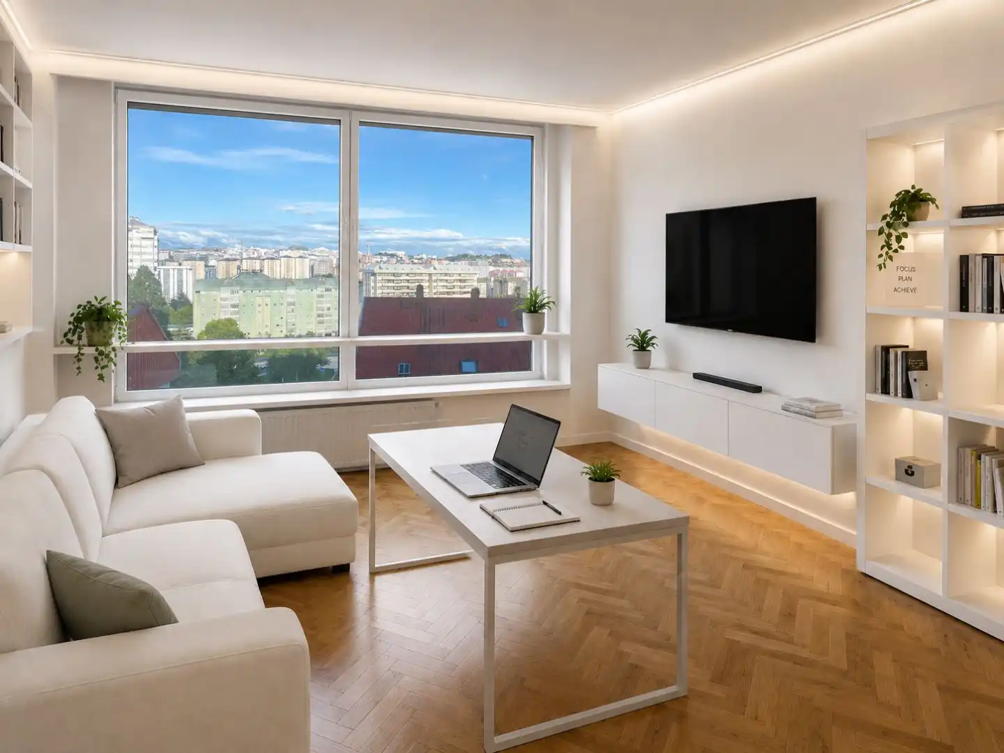 Wohnzimmer von Wohnungen zur Miete in A Coruña Capital  mit Heizung, Parkett und Möbliert