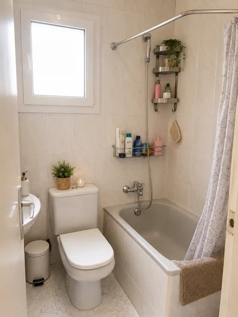 Room in Carrer del Tajo, Horta Bathroom of Flat for share in Barcelona with Air Conditioner, Parquet flooring and Terrace