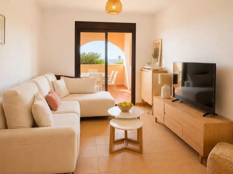 Apartamento de alquiler en Urbanización Collados Zieschang, 18a, Águilas Sala de estar de Apartamento de alquiler en Águilas con Aire acondicionado, Terraza y Piscina